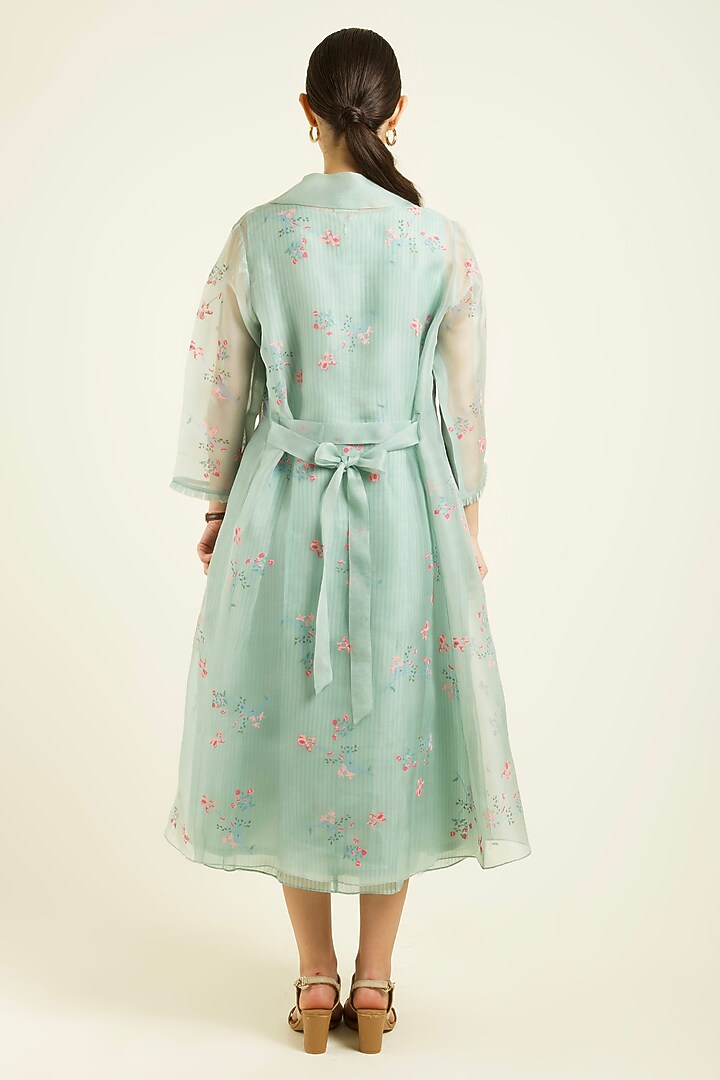 Mint Organza Handblock Printed Jacket Vacation Dress by Arcvsh by Pallavi Singh at Pernia's Pop Up Shop