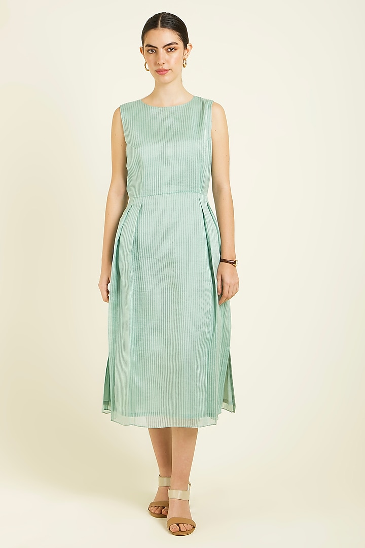 Mint Organza Handblock Printed Jacket Vacation Dress by Arcvsh by Pallavi Singh at Pernia's Pop Up Shop