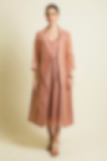 Almond Organza Machine Embroidered Jacket Vacation Dress by Arcvsh by Pallavi Singh at Pernia's Pop Up Shop