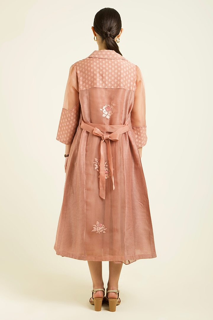 Almond Organza Machine Embroidered Jacket Vacation Dress by Arcvsh by Pallavi Singh at Pernia's Pop Up Shop
