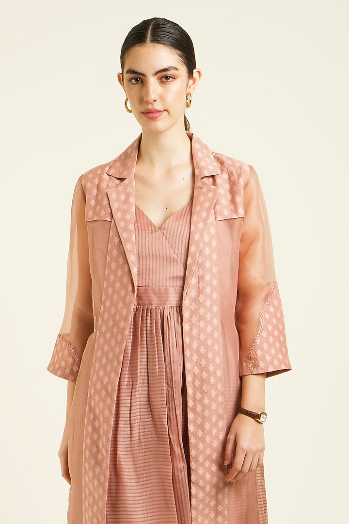 Almond Organza Machine Embroidered Jacket Vacation Dress by Arcvsh by Pallavi Singh at Pernia's Pop Up Shop