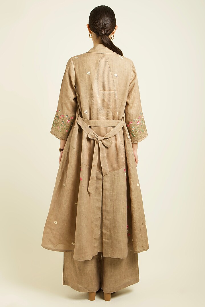 Beige Linen Handblock Printed Jacket Set by Arcvsh by Pallavi Singh at Pernia's Pop Up Shop