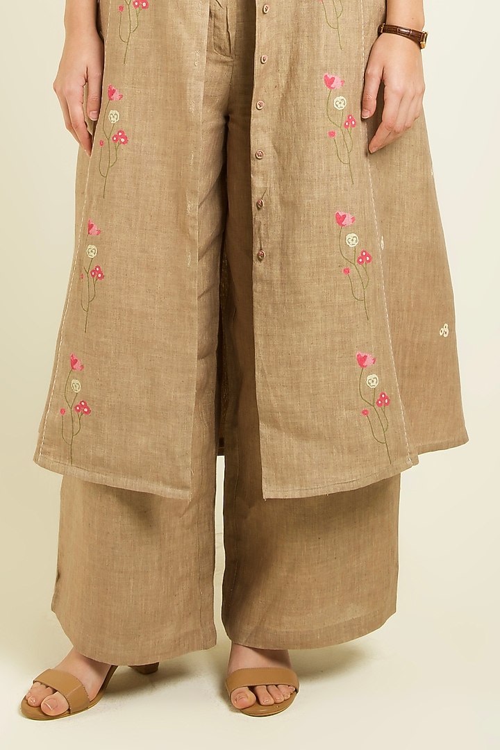 Beige Linen Handblock Printed Jacket Set by Arcvsh by Pallavi Singh at Pernia's Pop Up Shop