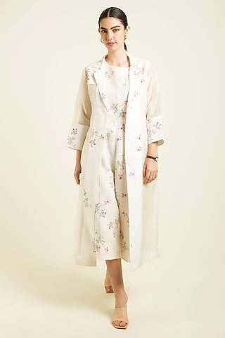 Ivory Stripe Organza Jacket With Jumpsuit by Arcvsh by Pallavi Singh