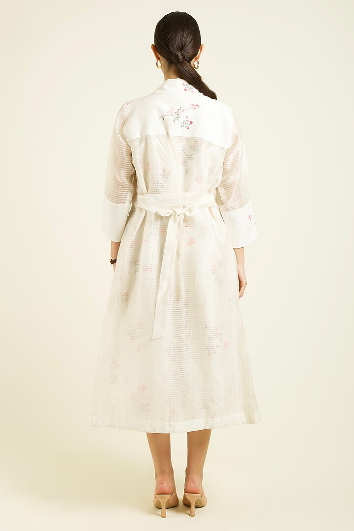 Ivory Stripe Organza Jacket With Jumpsuit by Arcvsh by Pallavi Singh at Pernia's Pop Up Shop