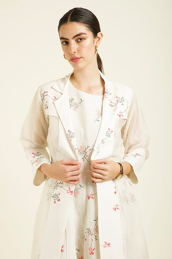 Ivory Stripe Organza Jacket With Jumpsuit by Arcvsh by Pallavi Singh at Pernia's Pop Up Shop