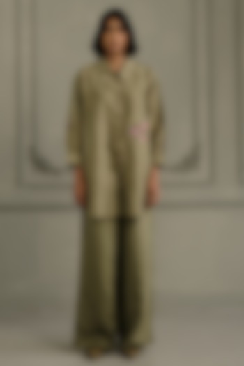 Sage Green Silk Chanderi Embroidered Co-Ord Set by Arcvsh by Pallavi Singh at Pernia's Pop Up Shop