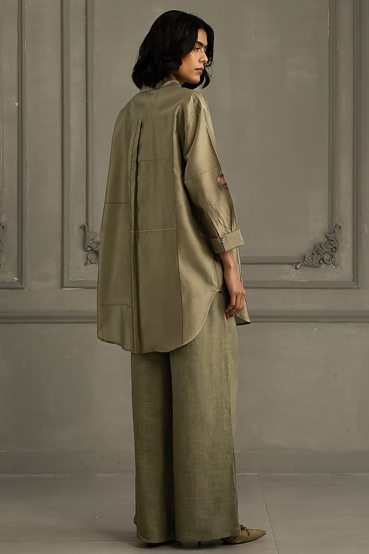 Sage Green Silk Chanderi Embroidered Co-Ord Set by Arcvsh by Pallavi Singh at Pernia's Pop Up Shop