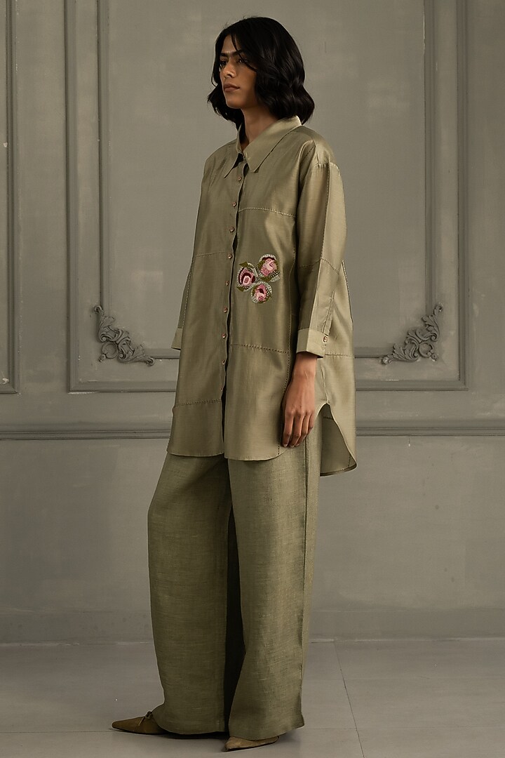 Sage Green Silk Chanderi Embroidered Co-Ord Set by Arcvsh by Pallavi Singh at Pernia's Pop Up Shop
