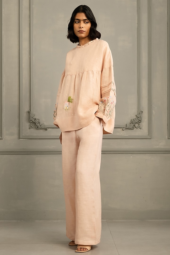 Old Rosee Gauze Linen Embroidered & Printed Co-Ord Set by Arcvsh by Pallavi Singh at Pernia's Pop Up Shop