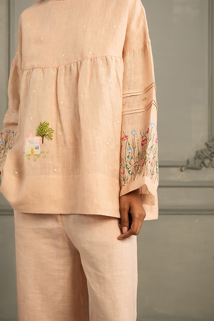 Old Rosee Gauze Linen Embroidered & Printed Co-Ord Set by Arcvsh by Pallavi Singh at Pernia's Pop Up Shop