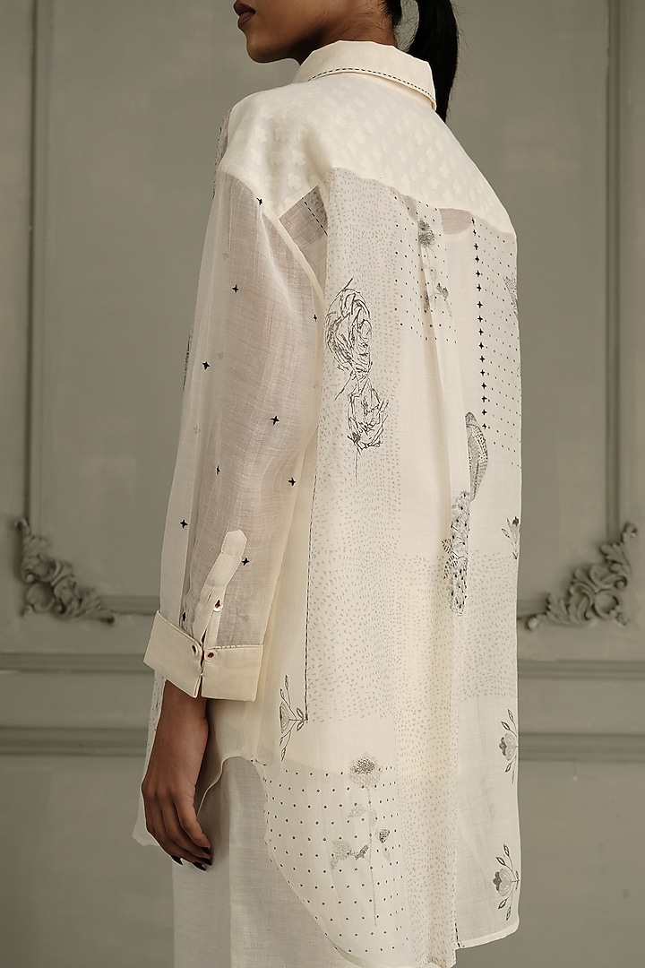 Ivory Mul Chanderi Embroidered & Printed Co-Ord Set by Arcvsh by Pallavi Singh at Pernia's Pop Up Shop