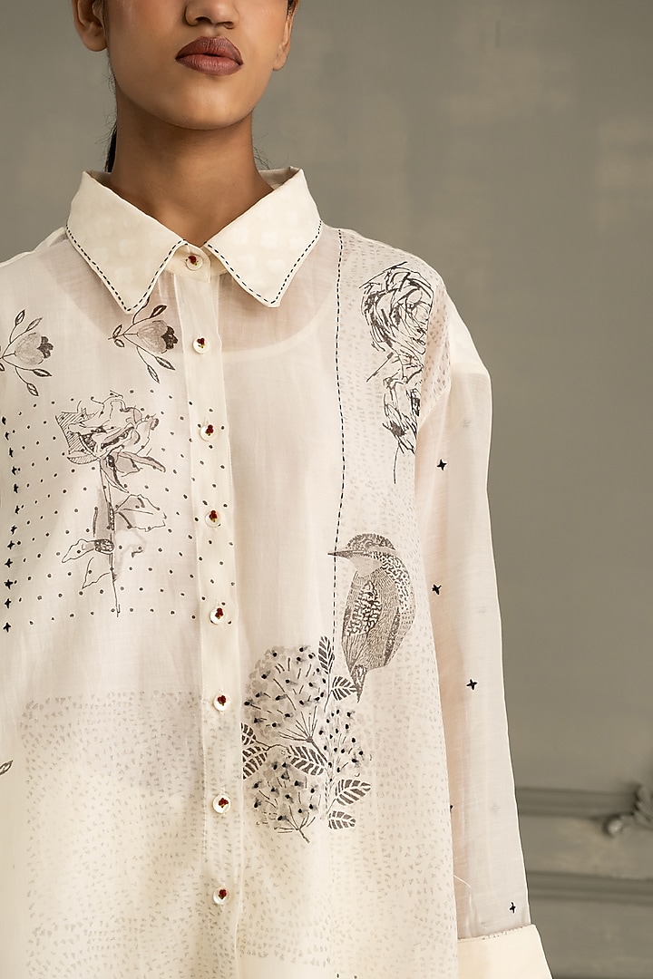 Ivory Mul Chanderi Embroidered & Printed Co-Ord Set by Arcvsh by Pallavi Singh at Pernia's Pop Up Shop