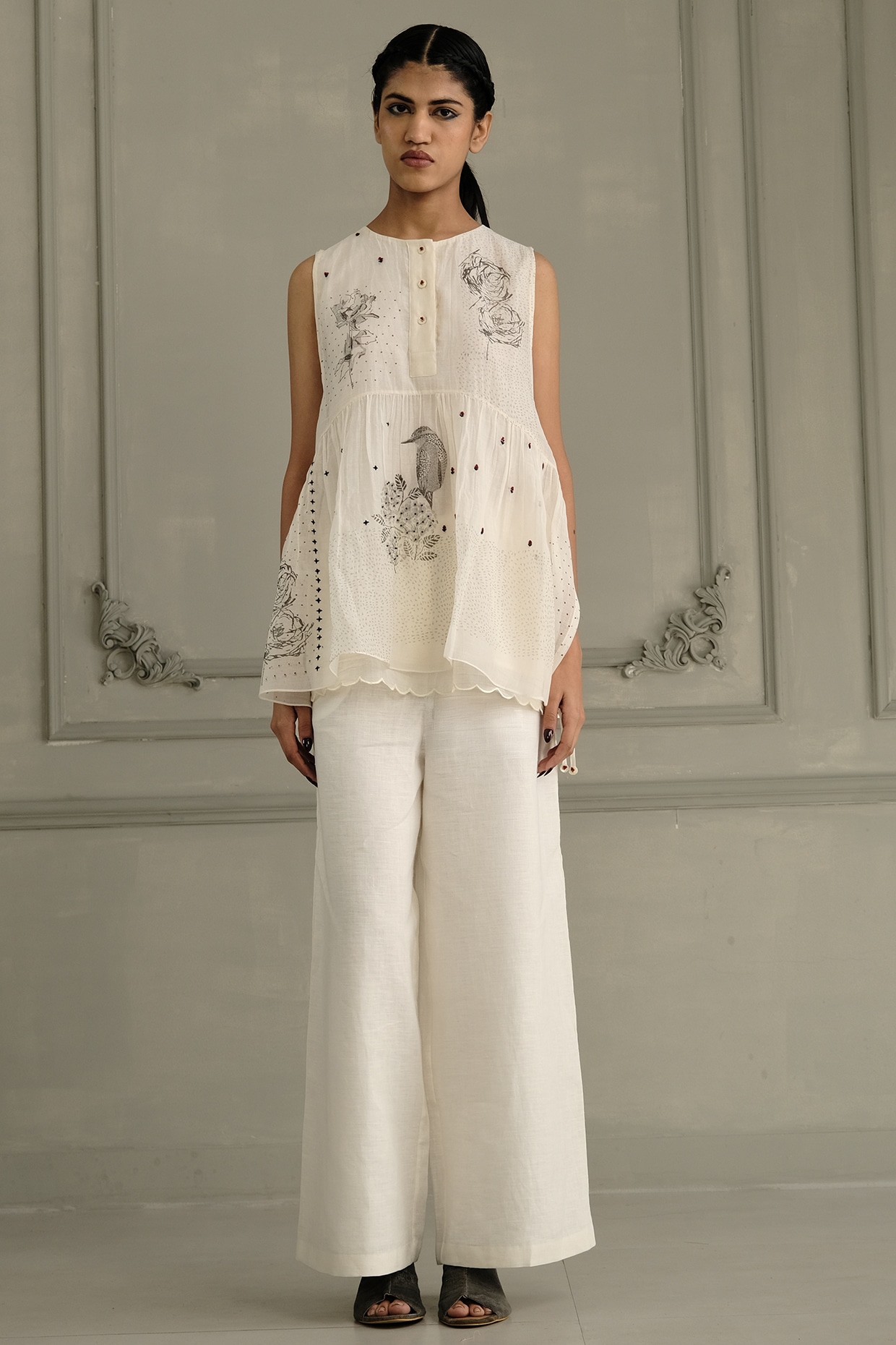 Arcvsh by Pallavi Singh Ivory Mul Chanderi Embroidered & Printed Co-Ord Set