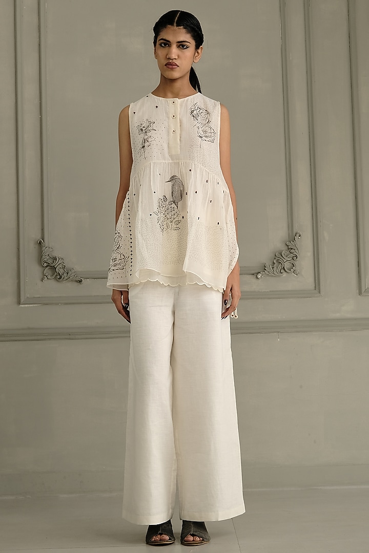 Ivory Mul Chanderi Embroidered & Printed Co-Ord Set by Arcvsh by Pallavi Singh at Pernia's Pop Up Shop