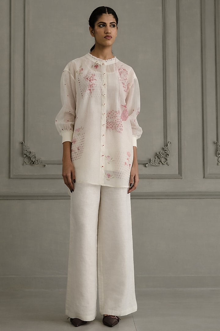 Ivory Mul Chanderi Embroidered & Printed Co-Ord Set by Arcvsh by Pallavi Singh at Pernia's Pop Up Shop