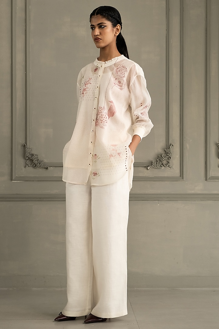 Ivory Mul Chanderi Embroidered & Printed Co-Ord Set by Arcvsh by Pallavi Singh at Pernia's Pop Up Shop