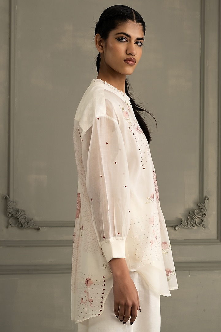 Ivory Mul Chanderi Embroidered & Printed Co-Ord Set by Arcvsh by Pallavi Singh at Pernia's Pop Up Shop