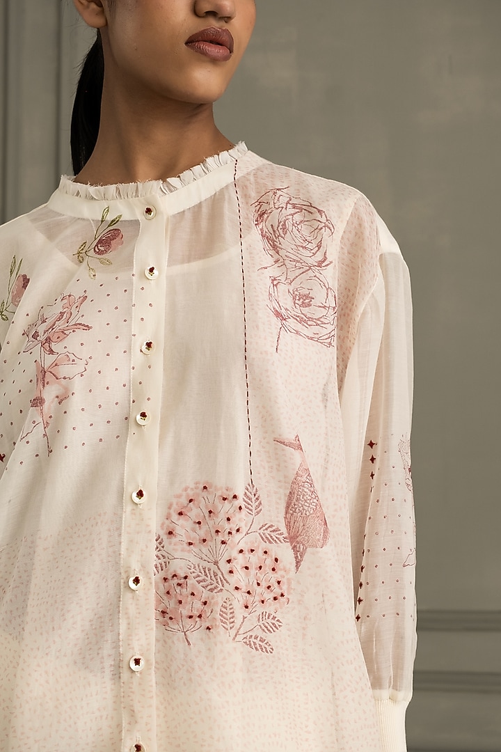 Ivory Mul Chanderi Embroidered & Printed Co-Ord Set by Arcvsh by Pallavi Singh at Pernia's Pop Up Shop