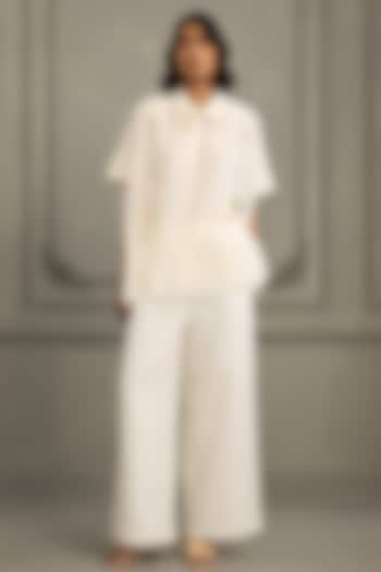 Ivory Mul Chanderi Embroidered & Printed Co-Ord Set by Arcvsh by Pallavi Singh at Pernia's Pop Up Shop