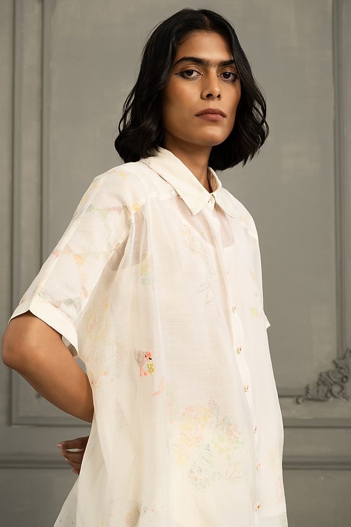 Ivory Mul Chanderi Embroidered & Printed Co-Ord Set by Arcvsh by Pallavi Singh at Pernia's Pop Up Shop