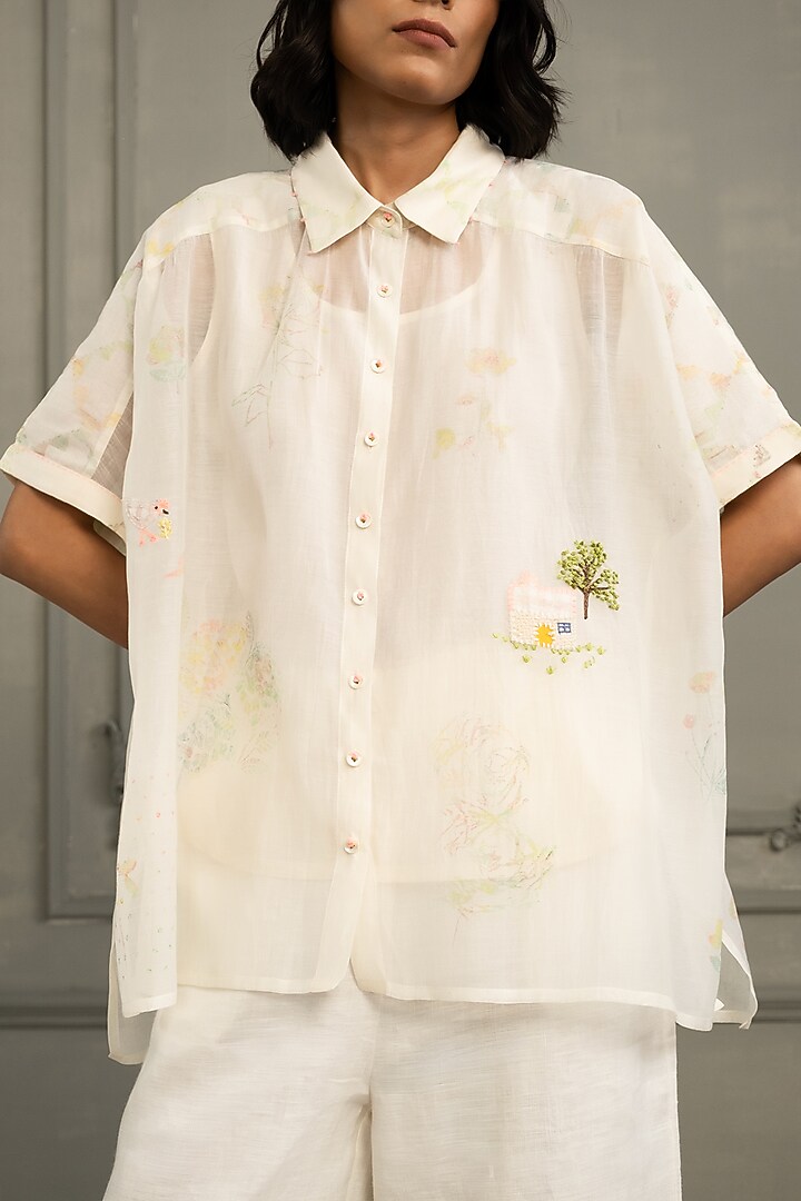 Ivory Mul Chanderi Embroidered & Printed Co-Ord Set by Arcvsh by Pallavi Singh at Pernia's Pop Up Shop