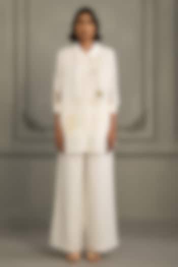 Ivory Gauze Linen Embroidered & Printed Co-Ord Set by Arcvsh by Pallavi Singh at Pernia's Pop Up Shop