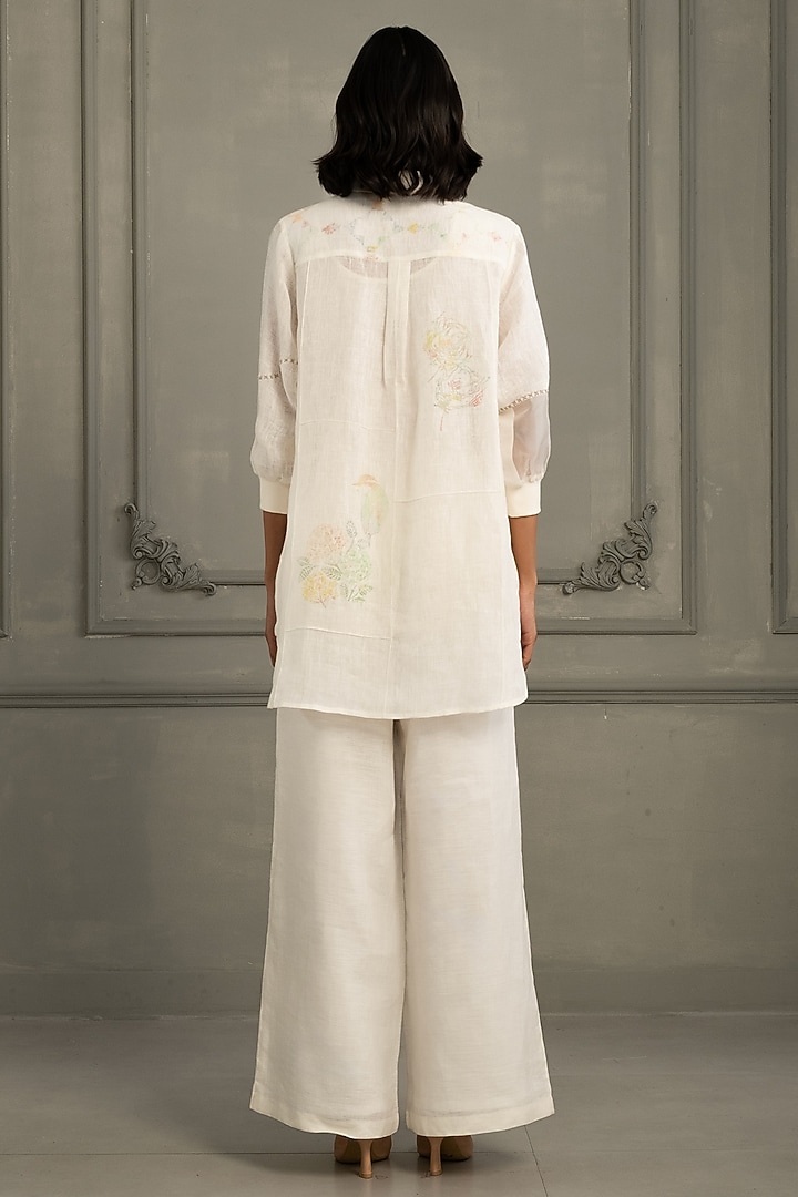 Ivory Gauze Linen Embroidered & Printed Co-Ord Set by Arcvsh by Pallavi Singh at Pernia's Pop Up Shop