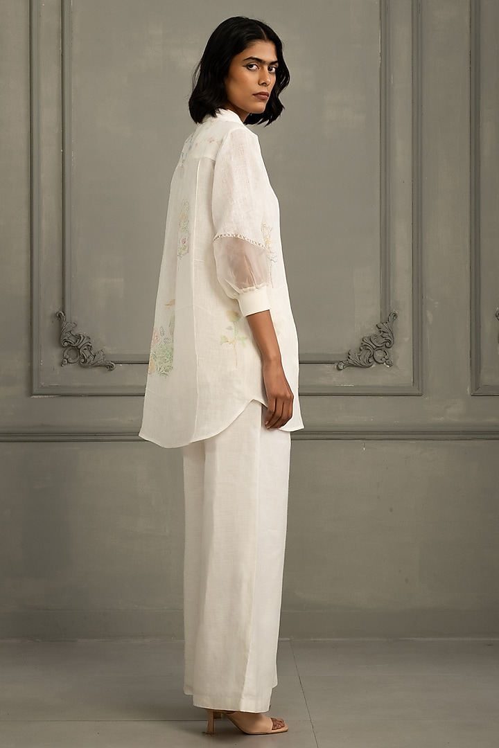 Ivory Gauze Linen Embroidered & Printed Co-Ord Set by Arcvsh by Pallavi Singh at Pernia's Pop Up Shop