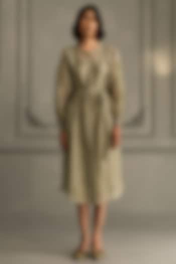 Sage Green Mul Chanderi Embroidered & Printed Vacation Dress by Arcvsh by Pallavi Singh at Pernia's Pop Up Shop