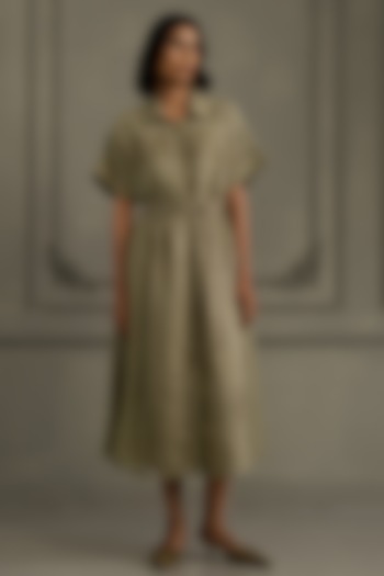 Sage Green Organza & Brocade Embroidered Vacation Dress by Arcvsh by Pallavi Singh at Pernia's Pop Up Shop