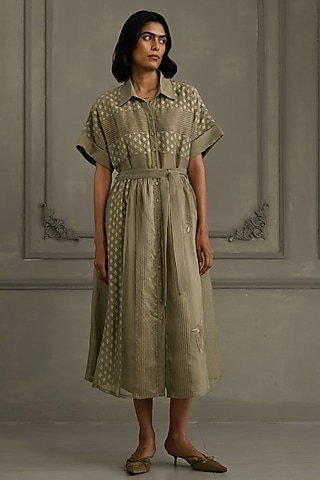 Sage Green Organza & Brocade Embroidered Dress by Arcvsh by Pallavi Singh