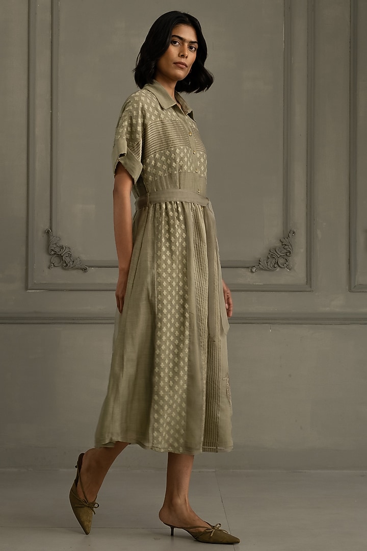 Sage Green Organza & Brocade Embroidered Vacation Dress by Arcvsh by Pallavi Singh at Pernia's Pop Up Shop