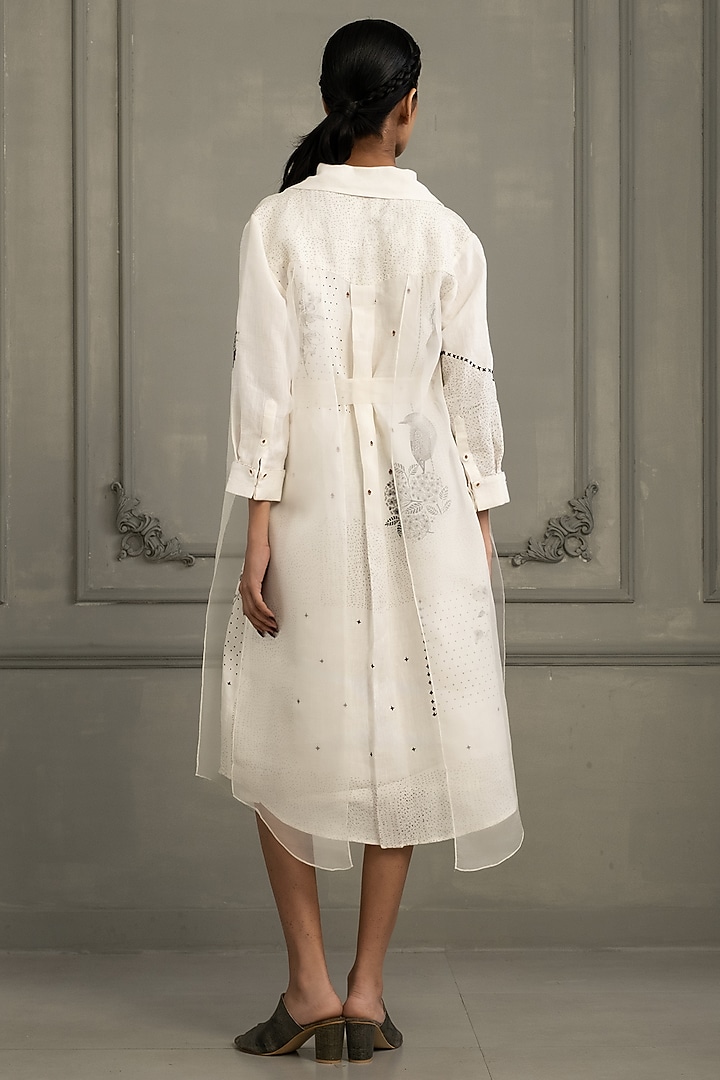 Ivory Linen & Organza Embroidered Layered Vacation Dress by Arcvsh by Pallavi Singh at Pernia's Pop Up Shop