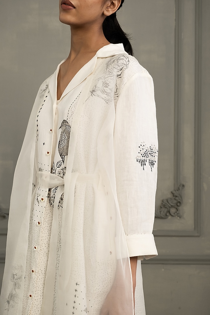 Ivory Linen & Organza Embroidered Layered Vacation Dress by Arcvsh by Pallavi Singh at Pernia's Pop Up Shop