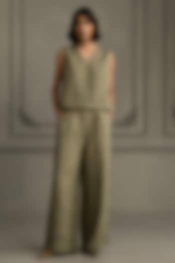 Sage Green Organza & Brocade Embroidered Jacket Set by Arcvsh by Pallavi Singh at Pernia's Pop Up Shop