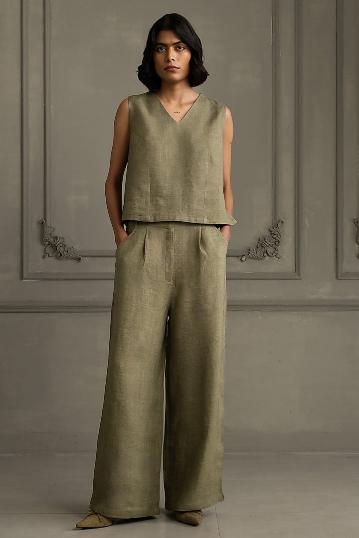 Sage Green Organza & Brocade Embroidered Jacket Set by Arcvsh by Pallavi Singh at Pernia's Pop Up Shop