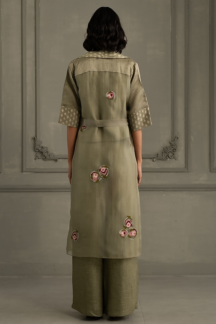 Sage Green Organza & Brocade Embroidered Jacket Set by Arcvsh by Pallavi Singh at Pernia's Pop Up Shop
