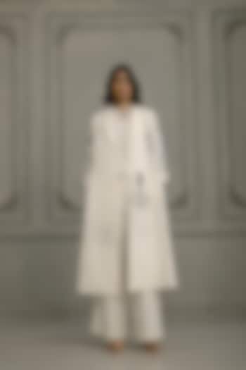 Ivory Organza & Cotton Linen Embroidered Jacket Set by Arcvsh by Pallavi Singh at Pernia's Pop Up Shop