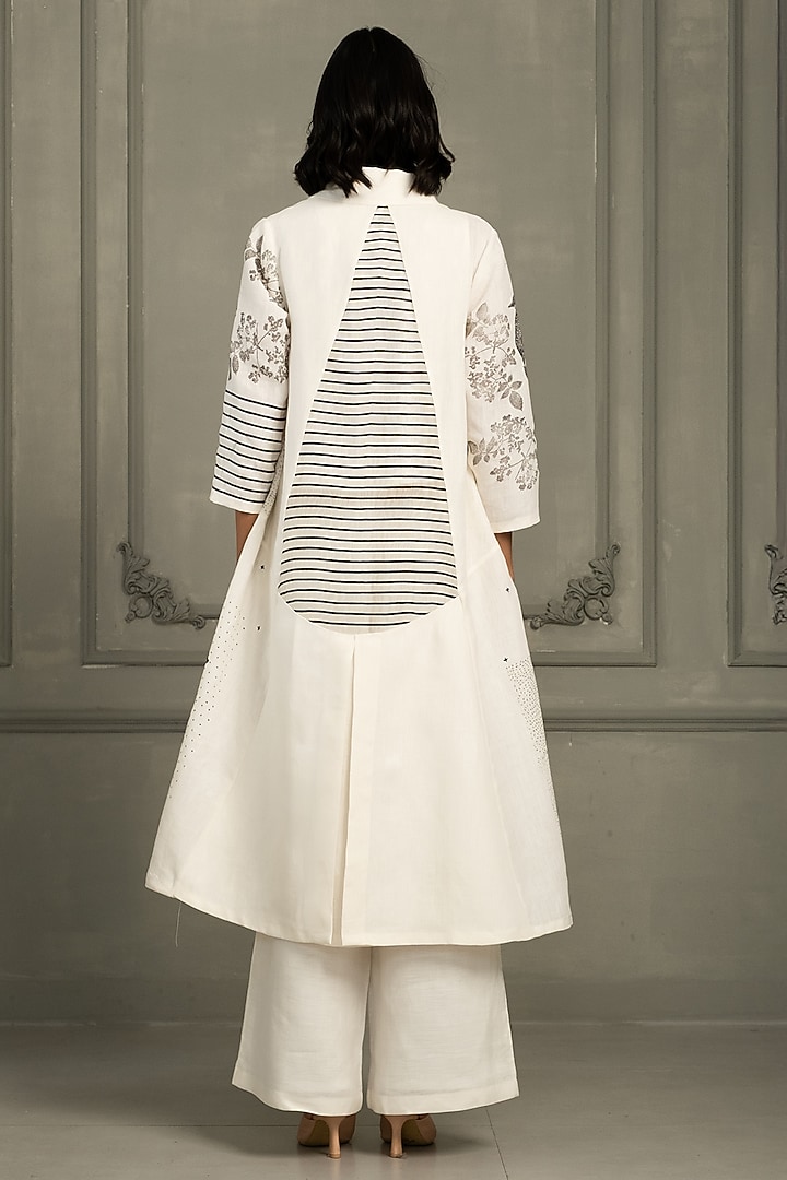 Ivory Organza & Cotton Linen Embroidered Jacket Set by Arcvsh by Pallavi Singh at Pernia's Pop Up Shop