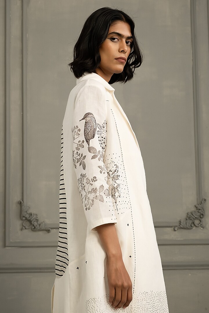 Ivory Organza & Cotton Linen Embroidered Jacket Set by Arcvsh by Pallavi Singh at Pernia's Pop Up Shop