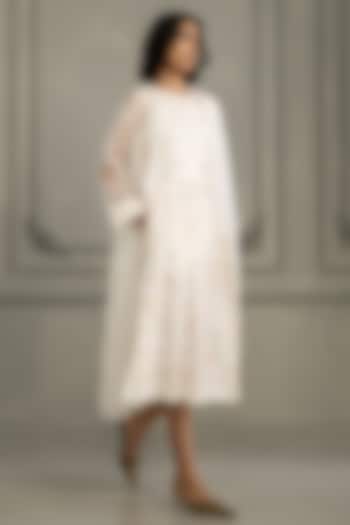 Ivory Organza & Silk Chanderi Embroidered Jacket Vacation Dress by Arcvsh by Pallavi Singh at Pernia's Pop Up Shop