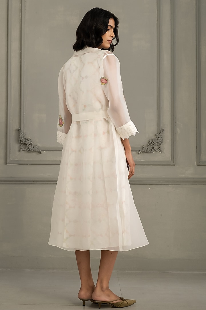 Ivory Organza & Silk Chanderi Embroidered Jacket Vacation Dress by Arcvsh by Pallavi Singh at Pernia's Pop Up Shop
