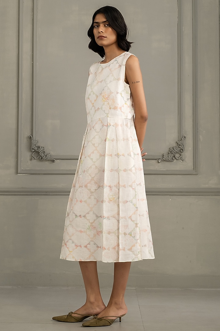 Ivory Organza & Silk Chanderi Embroidered Jacket Vacation Dress by Arcvsh by Pallavi Singh at Pernia's Pop Up Shop