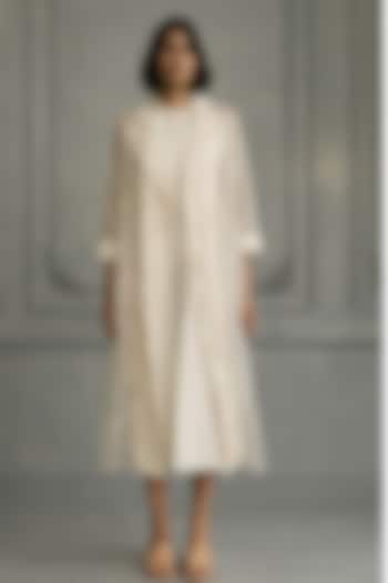 Ivory Organza Embroidered Jacket Vacation Dress by Arcvsh by Pallavi Singh at Pernia's Pop Up Shop