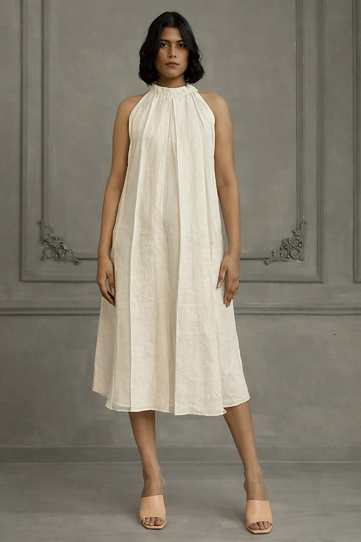 Ivory Organza Embroidered Jacket Vacation Dress by Arcvsh by Pallavi Singh at Pernia's Pop Up Shop