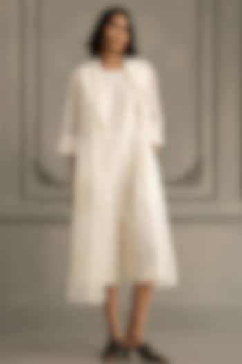 Ivory Organza Machine Embroidered Jacket With Jumpsuit by Arcvsh by Pallavi Singh at Pernia's Pop Up Shop