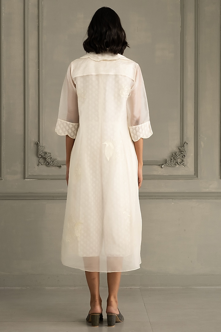 Ivory Organza Machine Embroidered Jacket With Jumpsuit by Arcvsh by Pallavi Singh at Pernia's Pop Up Shop