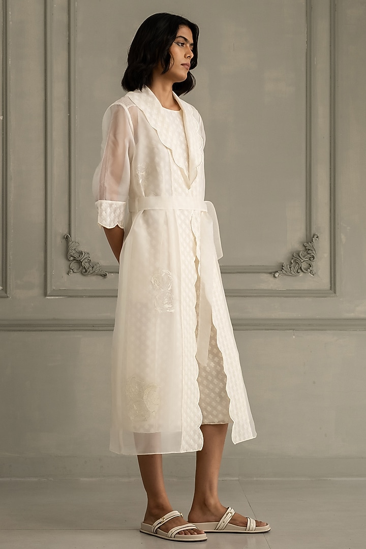 Ivory Organza Machine Embroidered Jacket With Jumpsuit by Arcvsh by Pallavi Singh at Pernia's Pop Up Shop