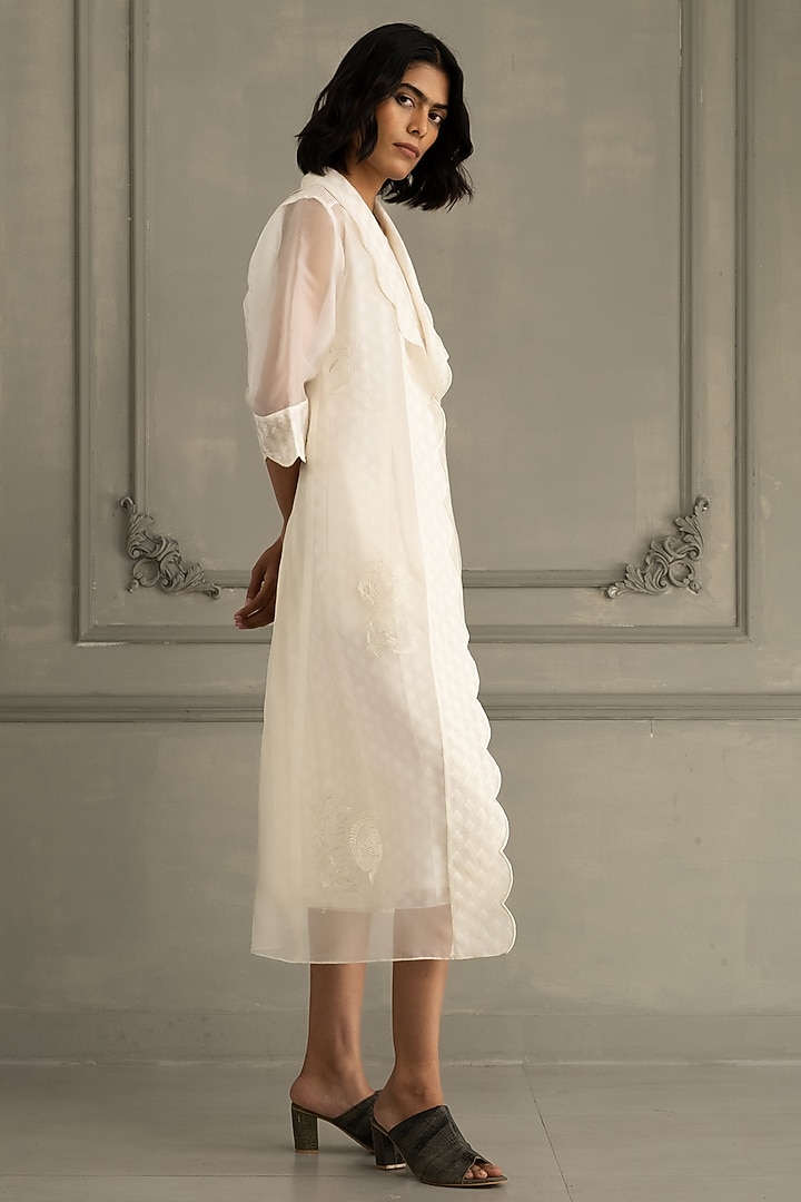 Ivory Organza Machine Embroidered Jacket With Jumpsuit by Arcvsh by Pallavi Singh at Pernia's Pop Up Shop